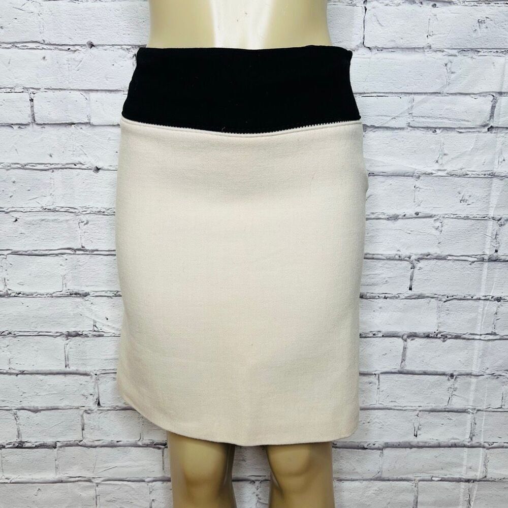MaxMara Womens Black Cream High Rise Wool Blend A-Line Mini Skirt Size 8
